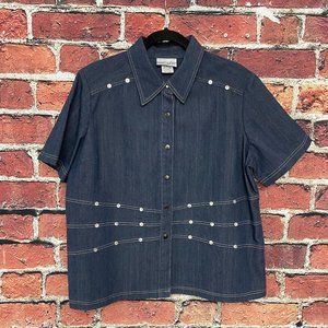 Coastal Grandma Vintage Vanity Fair Women Snap Button Shirt Size 16 XL Denim
